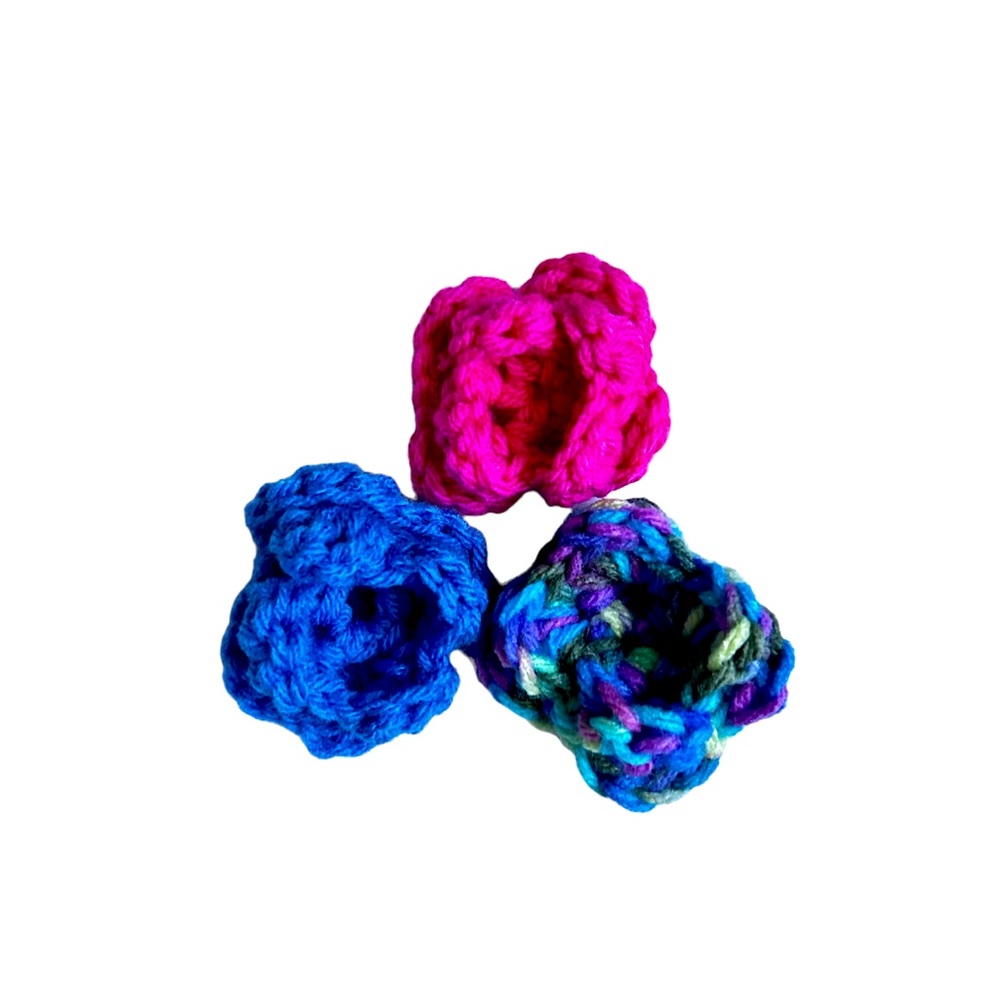 HAND CRAFTED Crocheted Trio Colorful Cat Collar Flowers With Attachment Band - Picture 5 of 8